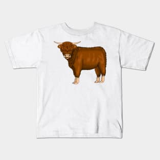 Highland cow cartoon illustration Kids T-Shirt